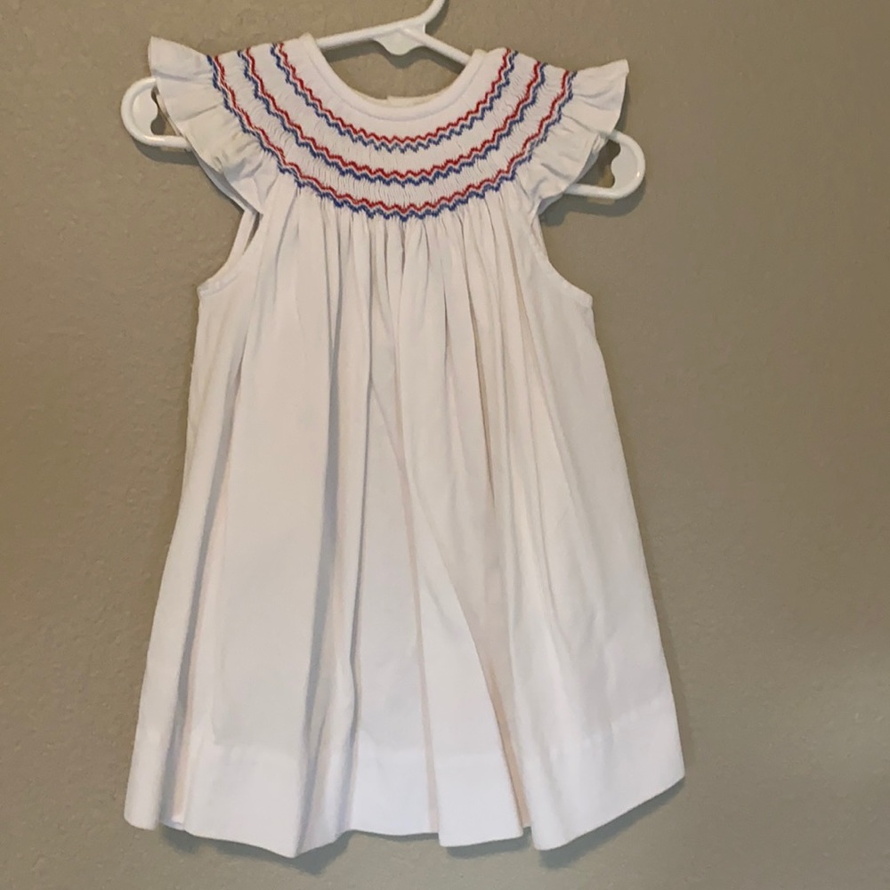 Red white and blue corduroy smocked dress